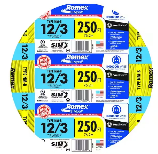250FT 12/3SOLID ROMEX SIM PULL CU NM-B W/G WIRE