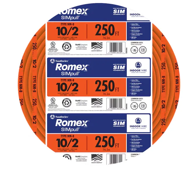 250FT 10/2 SOLID ROMEX SIM PULL CU NM-B W/G WIRE
