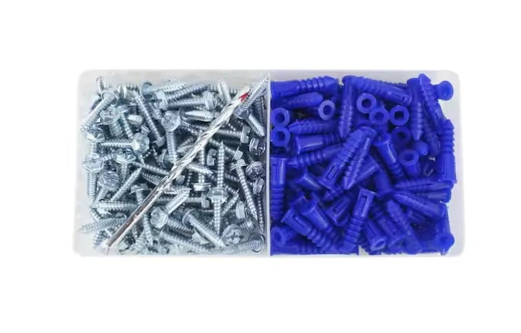1/4" x 1-1/4" Ribbed Anchor Kit With #10 x 1-1/4" Pan Combo Tapping Screw Blue Plastic (Pkg Qty 100)